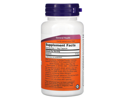 Мелатонін Now Foods (Melatonin Extra Strength) 10 мг 100 вегетаріанських капсул