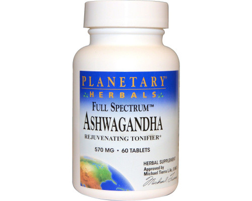 Ашвагандха, повний спектр, Planetary Herbals, 570 мг, 60 таблеток