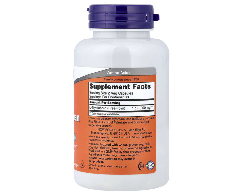 Триптофан Now Foods (L-Tryptophan) 500 мг 60 капсул