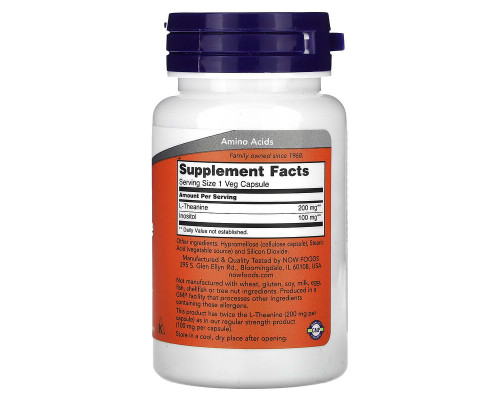 Теанін NOW Foods L-Theanine Stress Management 200 мг 60 вегетаріанських капсул