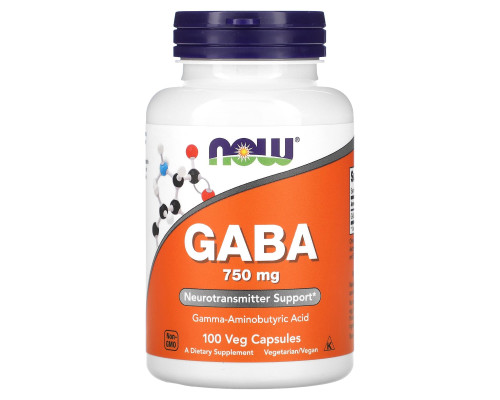 Гамма-аміномасляна кислота (ГАМК) Now Foods GABA 750 мг, 100 рослинних капсул