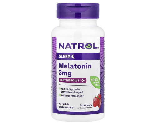 Мелатонін Natrol (Melatonin) 3 мг, 90 таблеток зі смаком полуниці