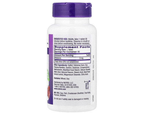 Мелатонін Natrol (Melatonin) 3 мг, 90 таблеток зі смаком полуниці