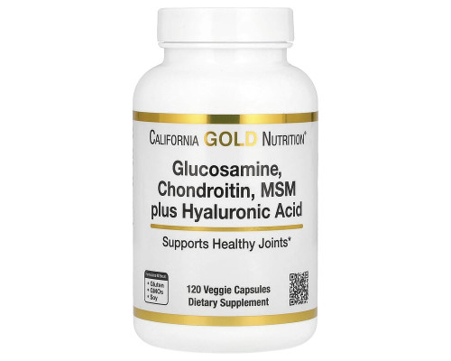 Глюкозамін, Хондроітин, МСМ і Гіалуронова кислота California Gold Nutrition 120 вегетаріанських капсул