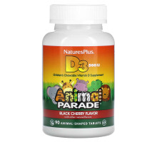 Вітамін D3 для дітей «Animal Parade» Nature's Plus 500 МО, 90 таблеток зі смаком чорної вишні