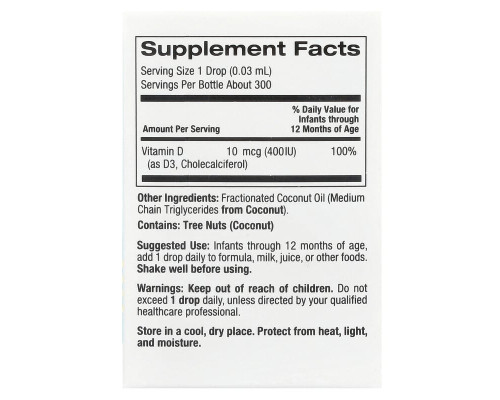 Вітамін D3 у краплях для малюків California Gold Nutrition 10 мкг (400 МО), 10 мл