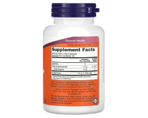 Д-Маноза NOW Foods 500 мг, 120 рослинних капсул