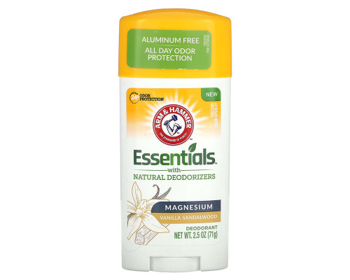 Дезодорант із натуральними дезодорувальними речовинами, магній Essentials Arm & Hammer 71 г з ванілю та сандаловим деревом