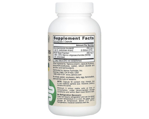 Сахароміцети буларді + МОС, 5 млрд КУО Jarrow Formulas 90 веганських капсул