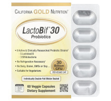 Пробіотики LactoBif California Gold Nutrition 30 млрд КУО, 10 вегетаріанських капсул