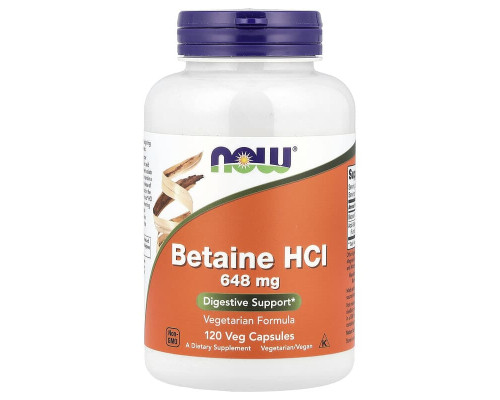 Бетаїн гідрохлорид Now Foods (Betaine HCL) 648 мг – 120 вегетаріанських капсул