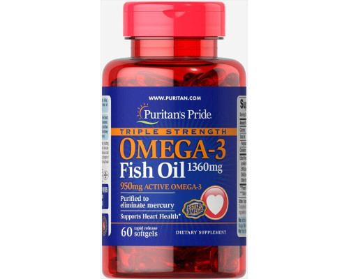Омега-3 риб'ячого жиру потрійної сили Puritan's Pride (Omega-3 Fish Oil) 1360 мг 60 м'яких капсул