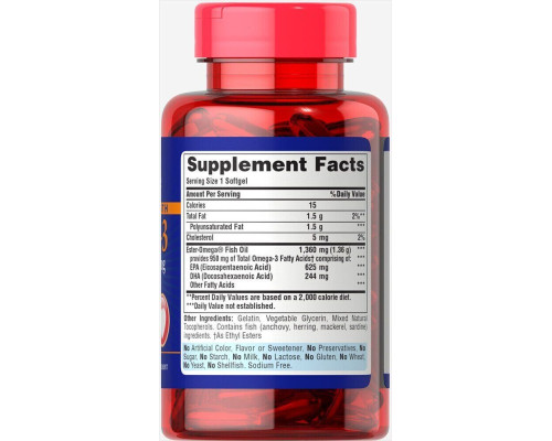 Омега-3 риб'ячого жиру потрійної сили Puritan's Pride (Omega-3 Fish Oil) 1360 мг 60 м'яких капсул