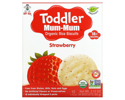 Печиво з органічним рисом Hot Kid (Toddler Mum-Mum) 60 г, 12 шт зі смаком полуниці