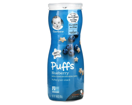 Дитячі пуфи з чорницею від 8 місяців Gerber (Puffs Puffed Grain Snack 8+ Months Blueberry) 42 г