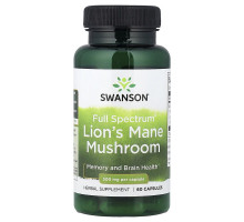 Їжовик гребінчастий Swanson (Lion's Mane) 500 мг, 60 капсул