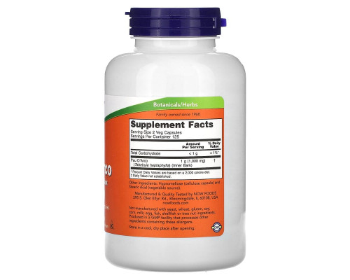 Пау Дарко Кора мурашиного дерева Now Foods (Pau D'Arco) 500 мг 250 капсул