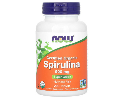 Органічна спіруліна, Now Foods, spirulina, 500 мг, 200 таблеток