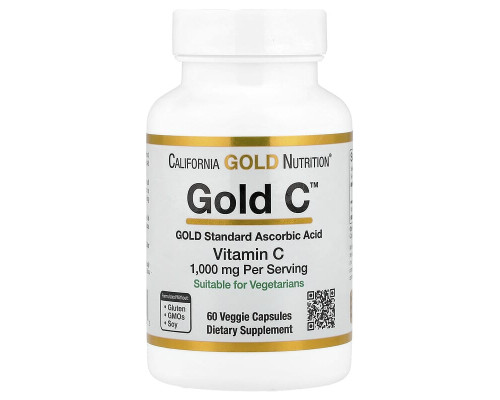 Вітамін С класу USP California Gold Nutrition (Gold C) 1000 мг, 60 вегетаріанських капсул