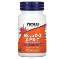 Вітамін Д3 та МК-7 Now Foods (Mega D-3 & MK-7) 5000 МО / 180 мкг 60 вегетаріанських капсул