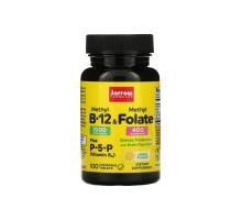 Метил B-12 та метилфолат зі смаком лимона, Methyl B-12/Methyl Folate and Pyridoxal-5-phosphate (P-5-P), Jarrow Formulas, 1000 мкг / 400 мкг, 100 льодяників