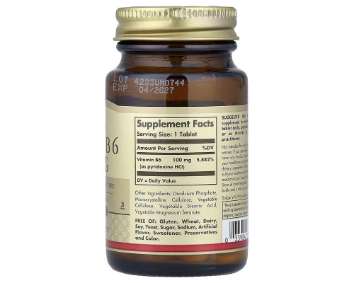 Вітамін В6 Solgar (Vitamin B6) 100 мг 100 таблеток