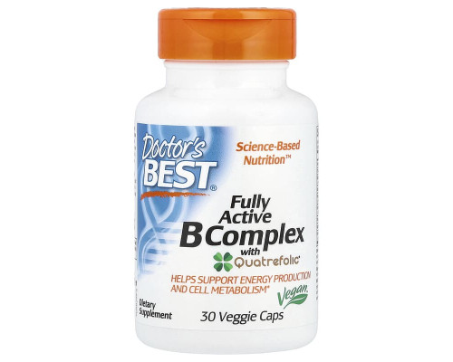 Комплекс активних витаминів групи B з Quatrefolic Doctor's Best 30 вегетаріанських капсул