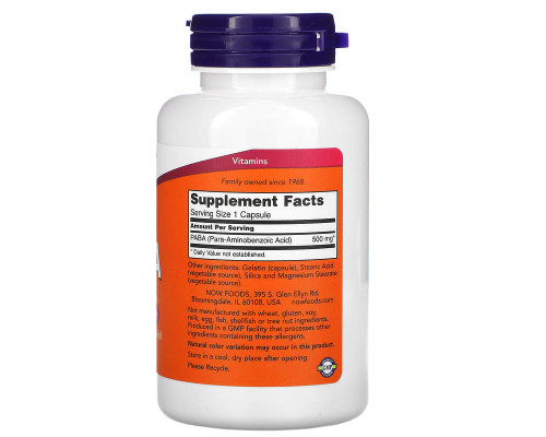 ПАБК (Вітамін В10) NOW Foods (PABA) 500 мг, 100 капсул