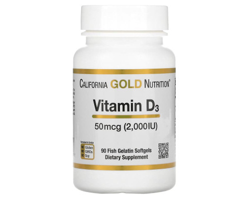 Вітамін Д3 California Gold Nutrition (Vitamin D3) 50 мкг 2000 МО 90 капсул