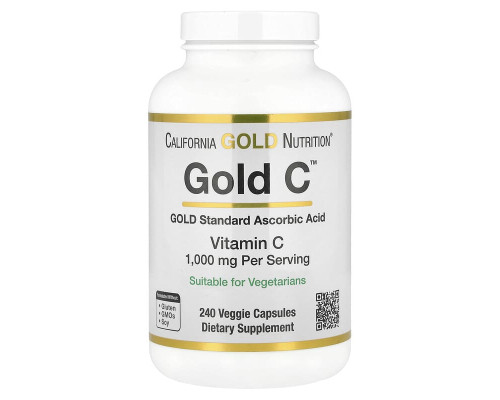 Вітамін С класу USP California Gold Nutrition (Gold C) 1000 мг, 240 вегетаріанських капсул